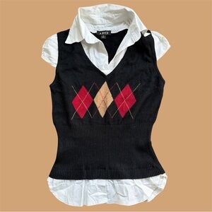 NWOT A. Byer preppy cap sleeve sweater vest with collared shirt